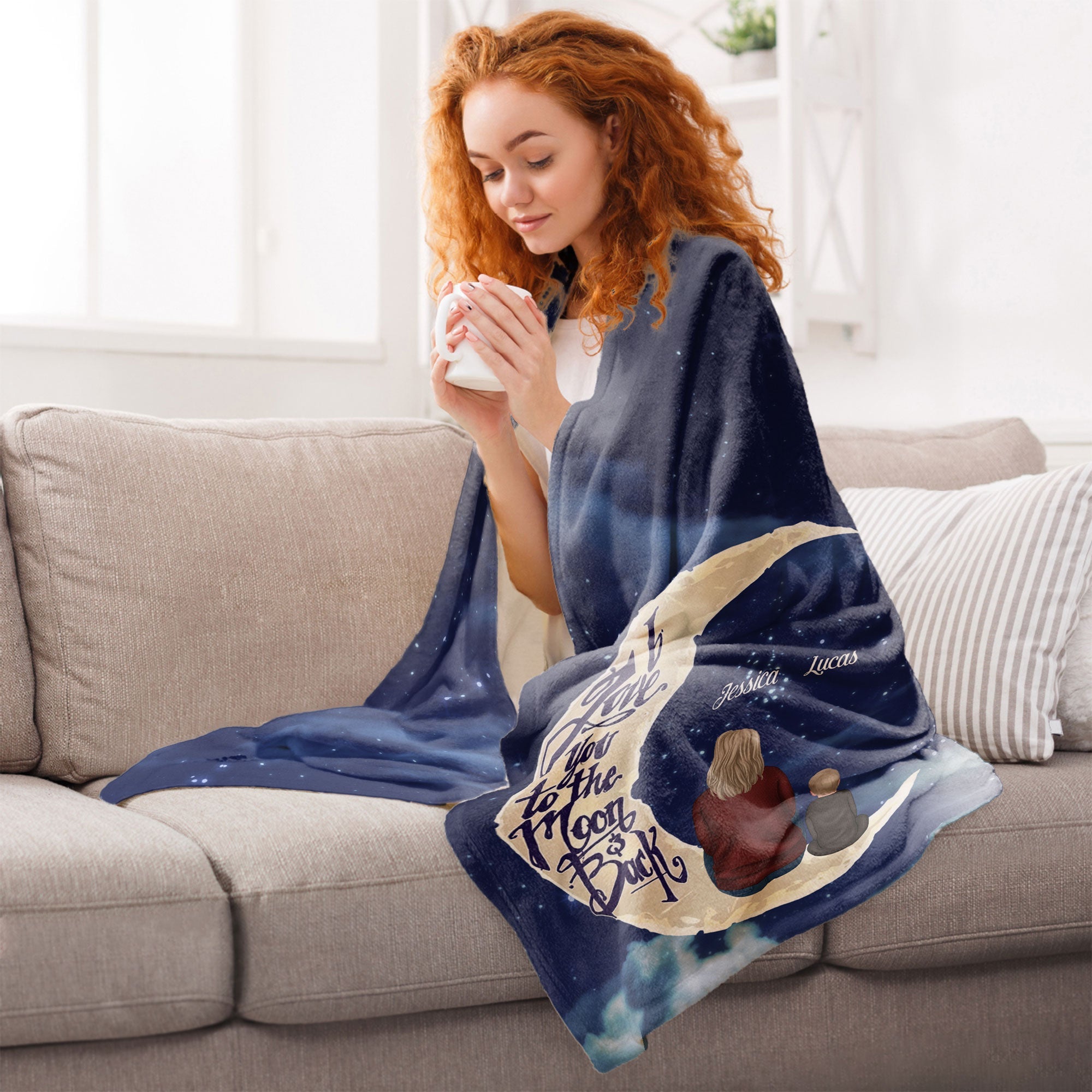 I Love You To The Moon And Back - Personalized Grandma Blanket Big Size