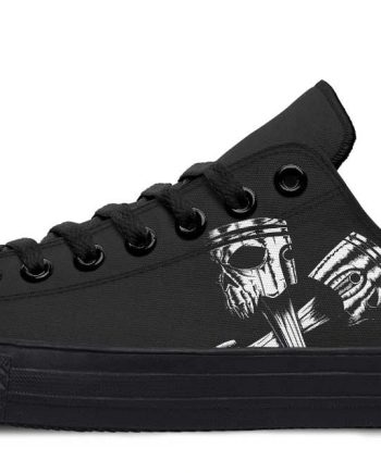 Skull Engine Motor Black Low-Top Sneakers - Edgy Biker Style