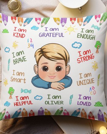 Kid Affirmations I Am Kind Smart Loved - Personalized Photo Pillow (Insert Included)