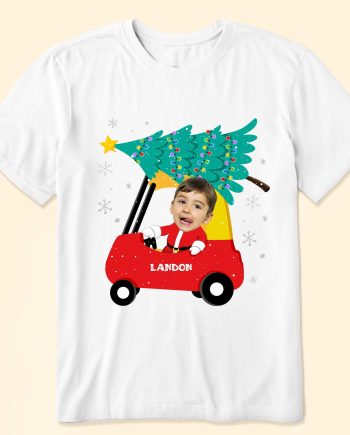 Red Car Christmas Kids Custom Face - Personalized Photo Shirt
