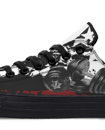 Minimalist Dumbbell Pattern Black Low-Top Sneakers