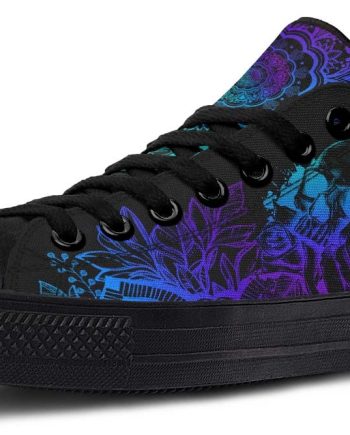 Skull Garden Black Low Top Sneakers - Floral Gothic Style
